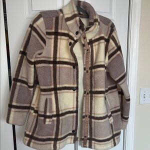 Maurices Cream and Brown Plaid Teddy Jacket